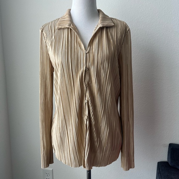 Rachel Zoe Plisse Pleated Long Sleeve Blouse XL - Picture 2 of 8